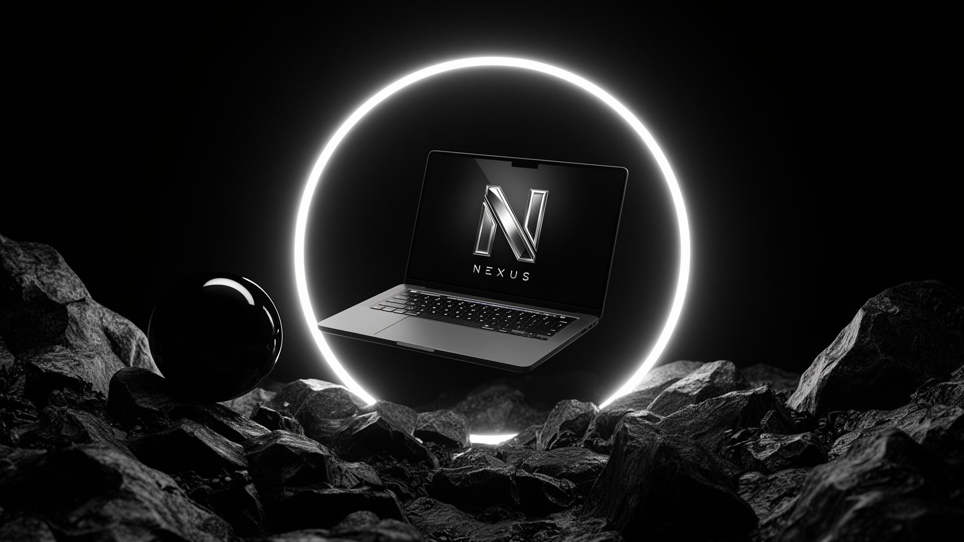 NEXUS cinematic showcase — laptop with glowing halo